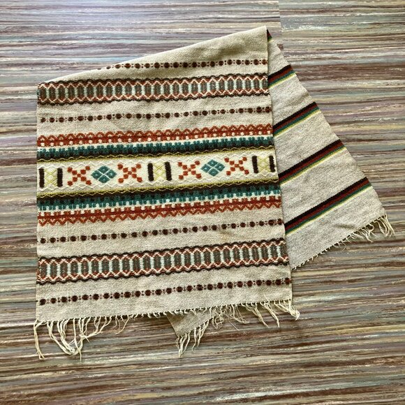 Woven Wool Small Tapestry Rug Wall Hanging Vintage Southwestern Beige Stripe - Picture 1 of 7